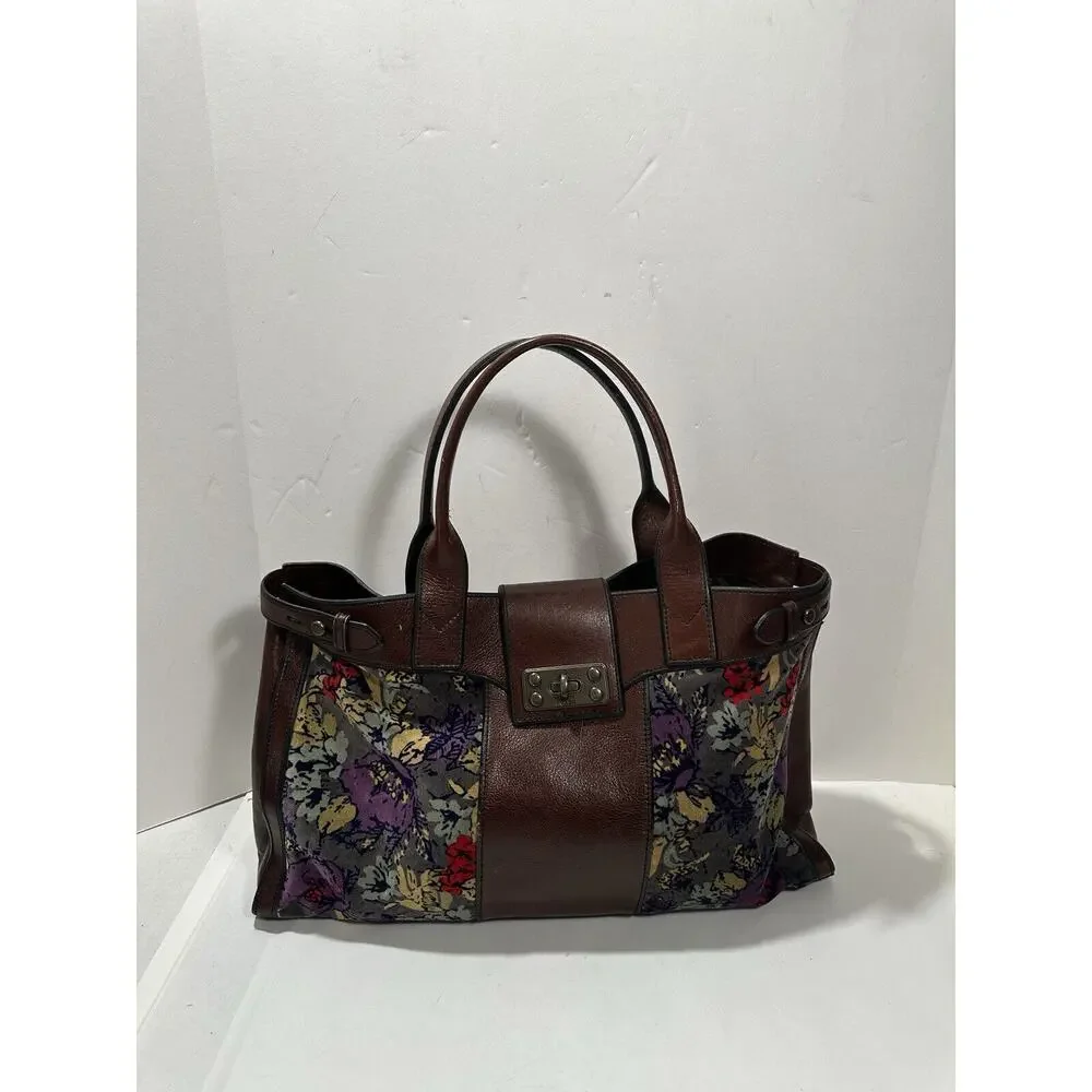 FOSSIL Vintage Reissue Weekender‎ Tapestry Print Brown Leather Shoulder Handbag